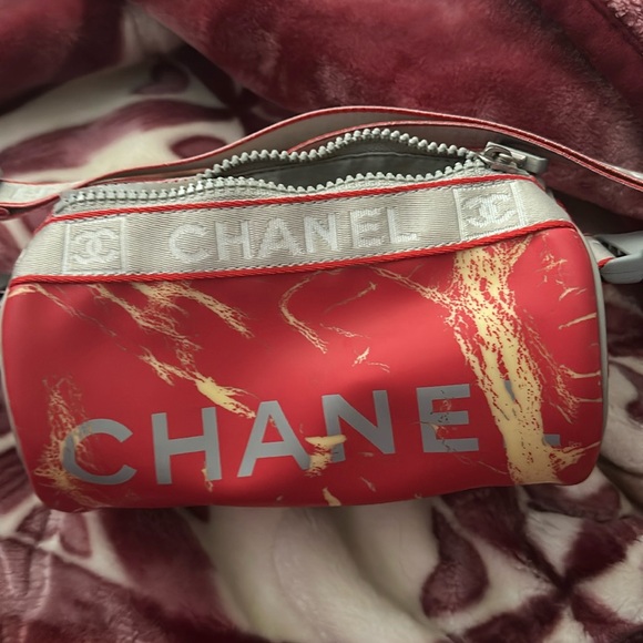 1 daysale Rare CHANEL Chanel Sports Coco logo Mini Boston Bag Handbag Red/Gray - Picture 3 of 13